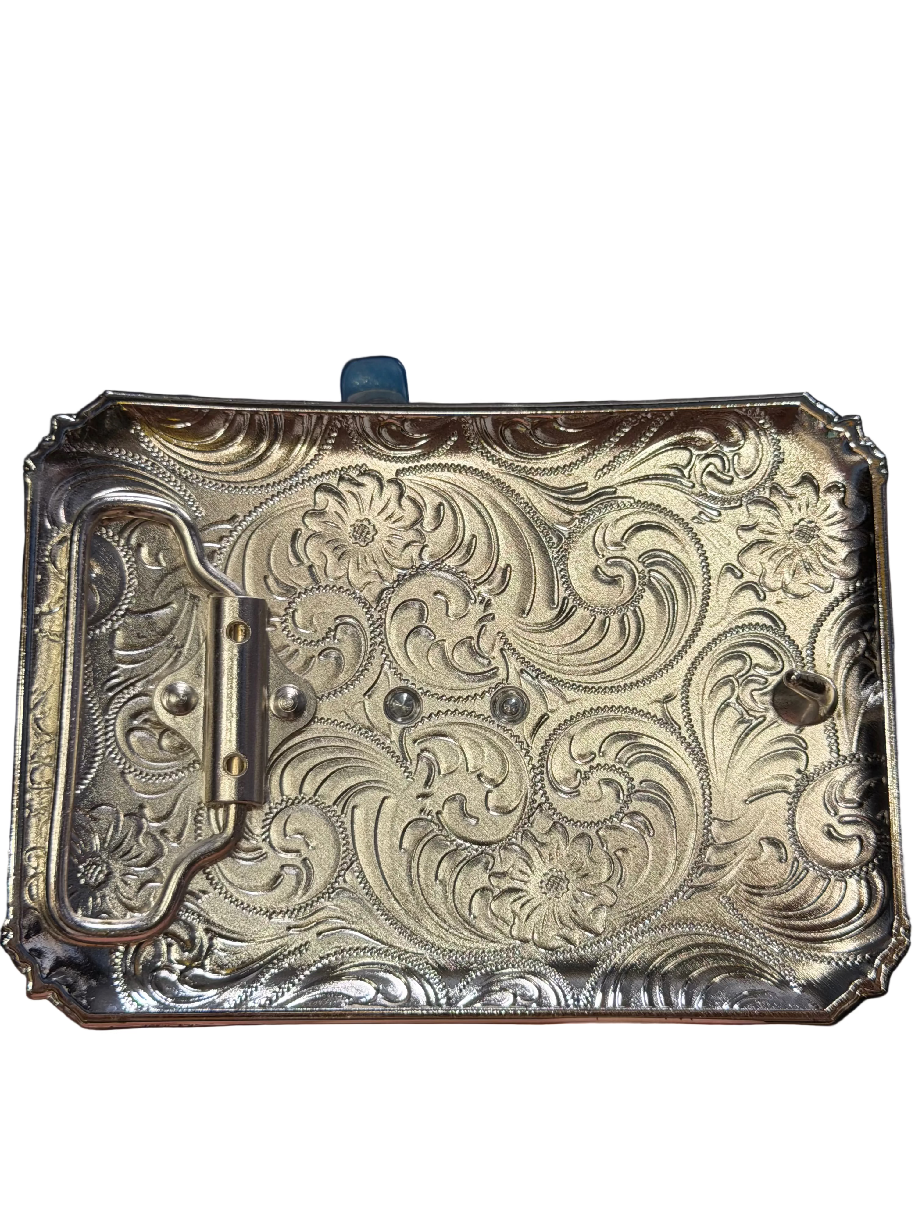 Western Rooster Engraved Belt Buckle for Men & Women – Silver Tone with Gold Rooster Accent