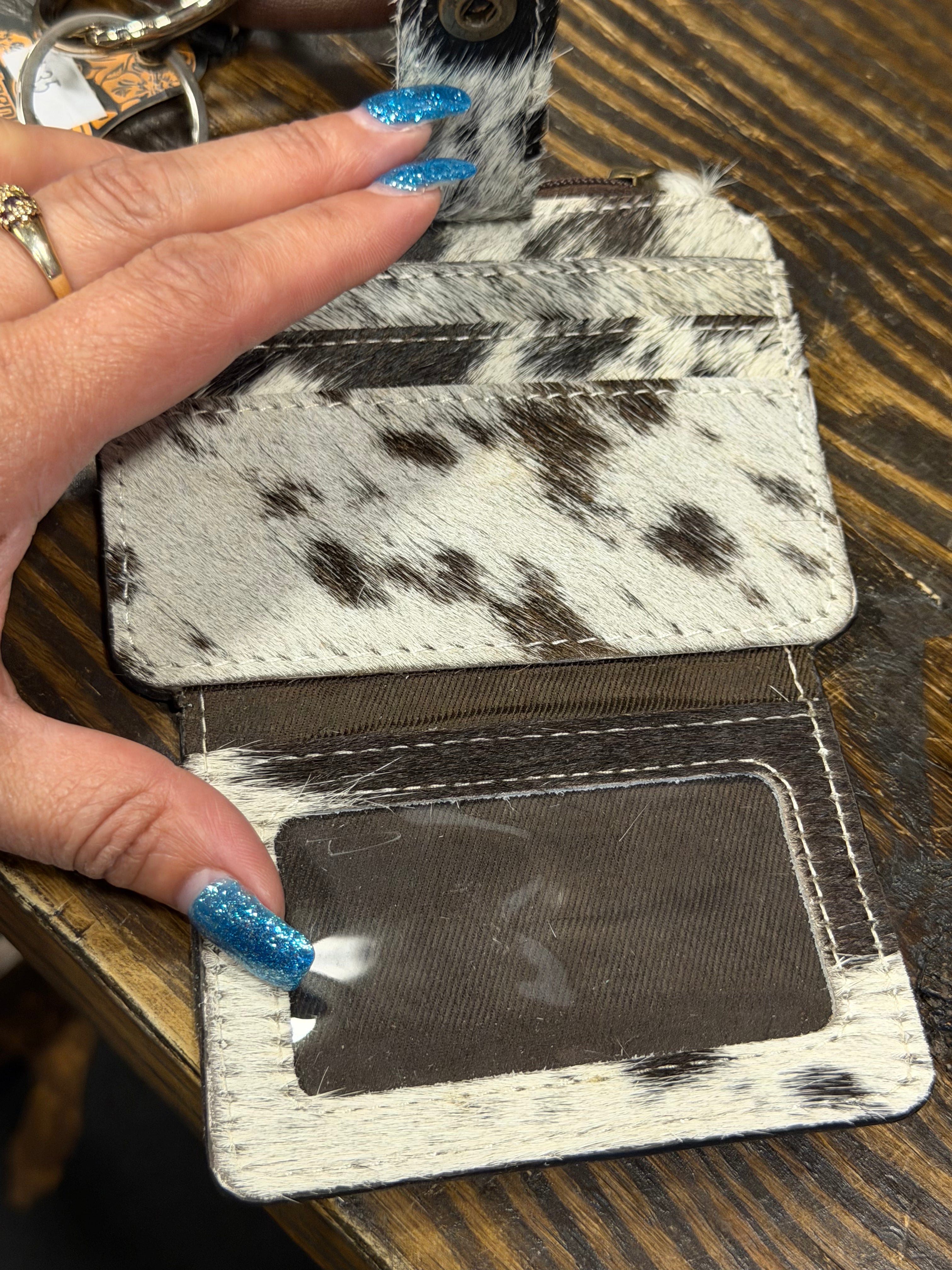 Genuine Leather Cowhide Wristlet Wallet Keychain for Women | Western Card Holder Coin Purse