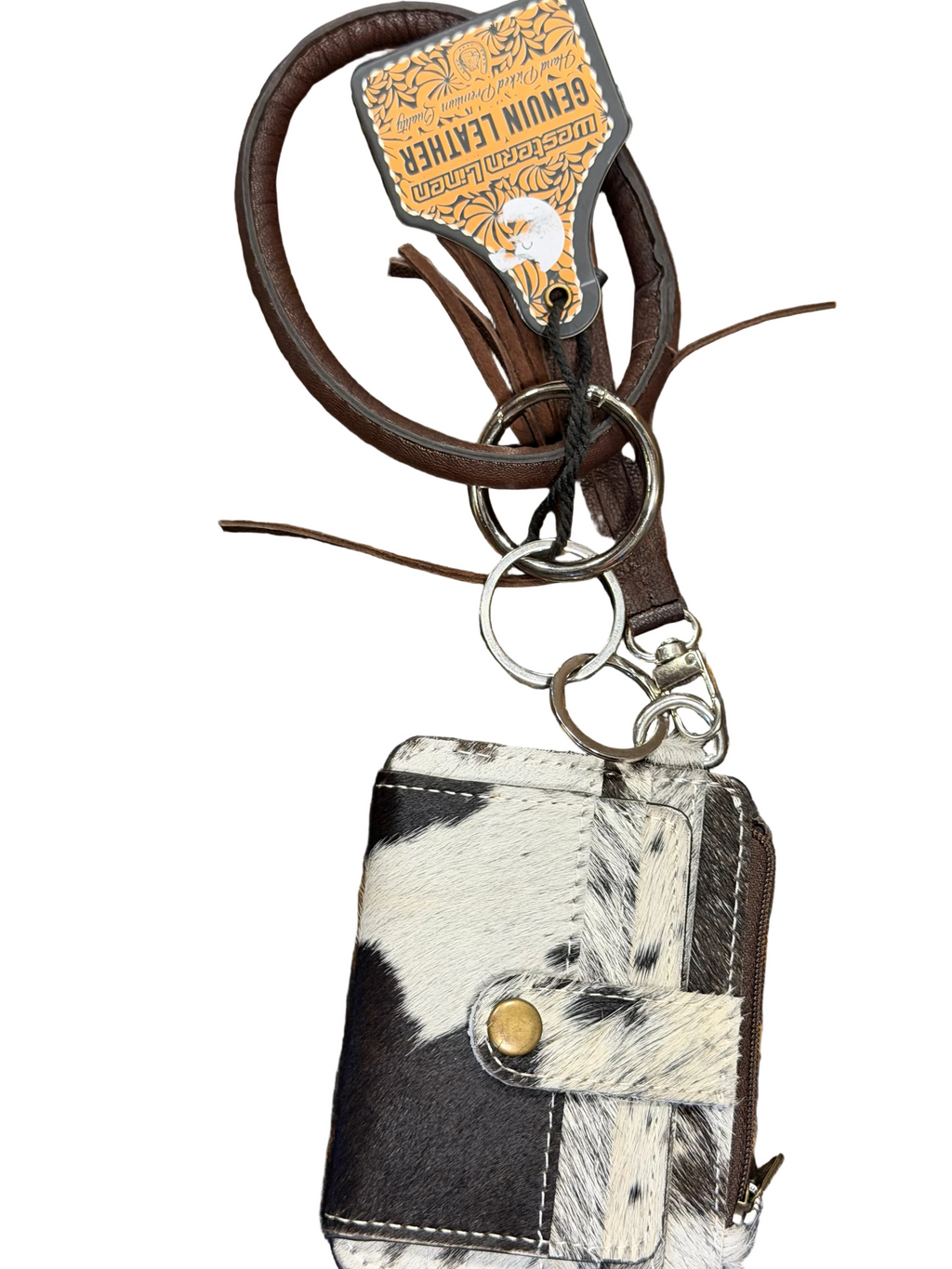 Genuine Leather Cowhide Wristlet Wallet Keychain for Women | Western Card Holder Coin Purse
