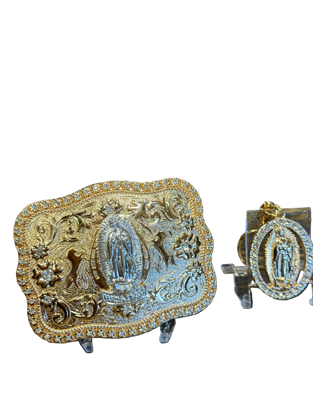 Virgen de Guadalupe Western Belt Buckle &amp; Matching Keychain Combo Set