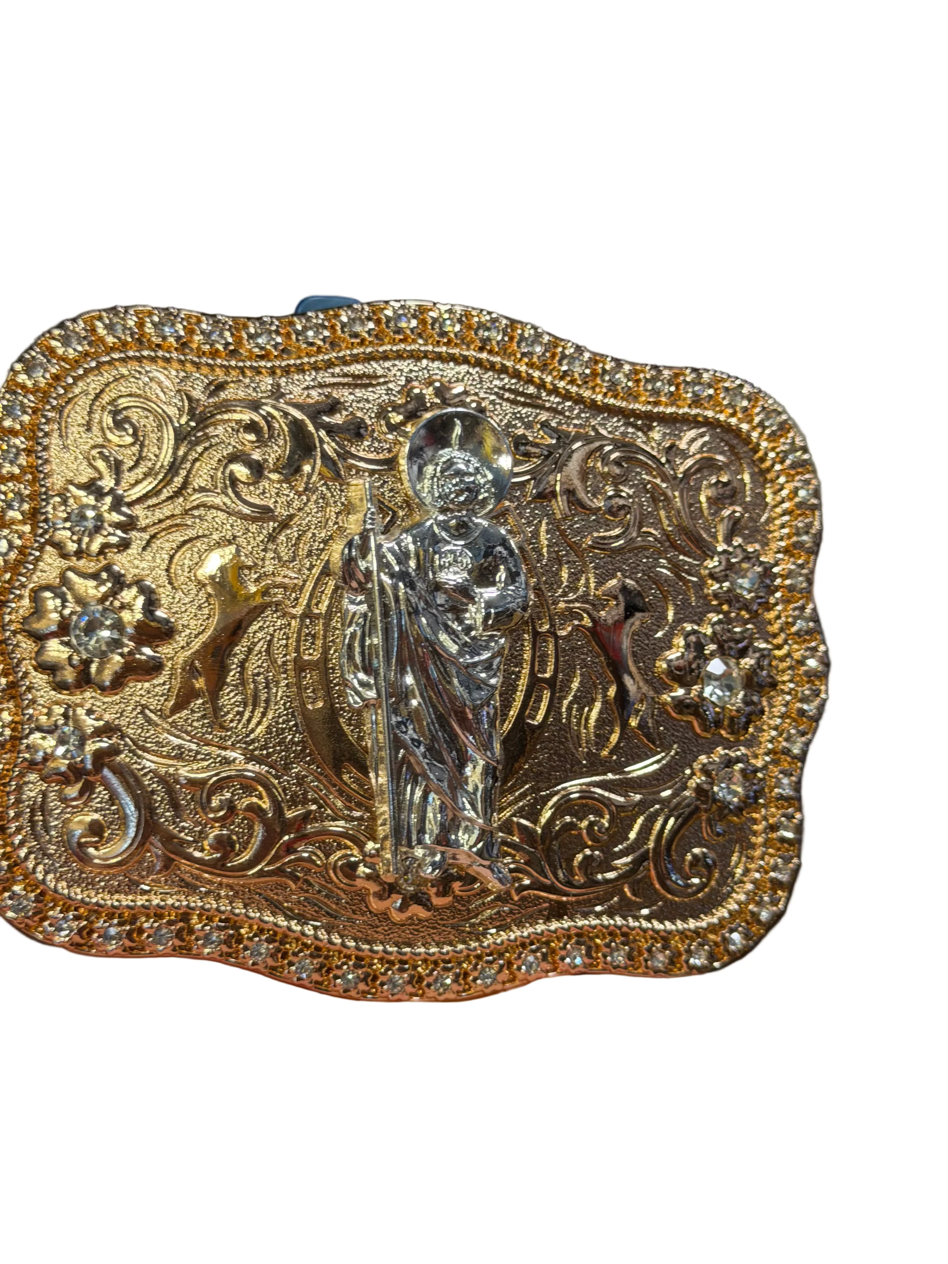 Western Saint Jude Rhinestone Belt Buckle for Men and Women