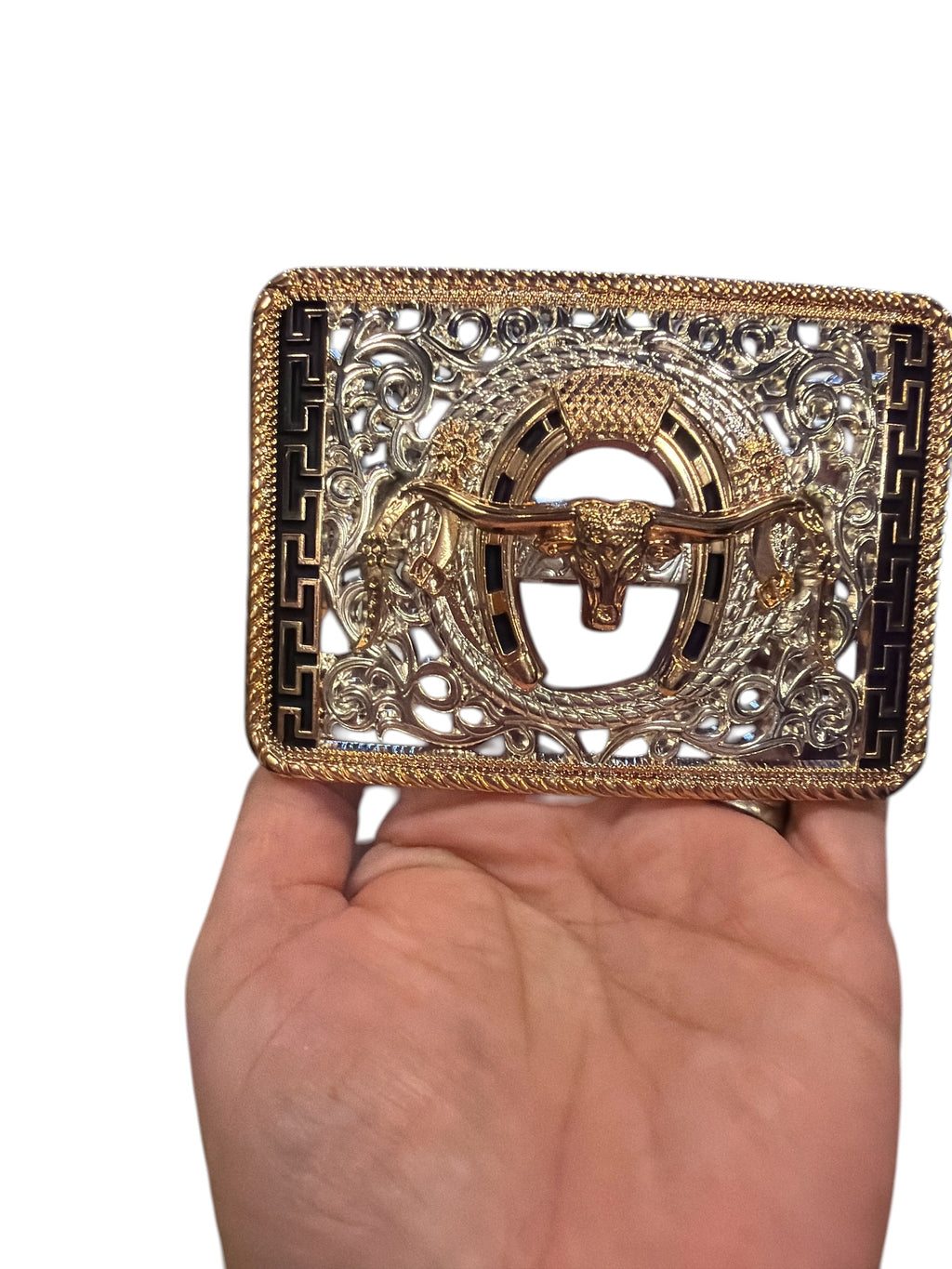 Western Longhorn Gold Belt Buckle | Cowboy Rodeo Style