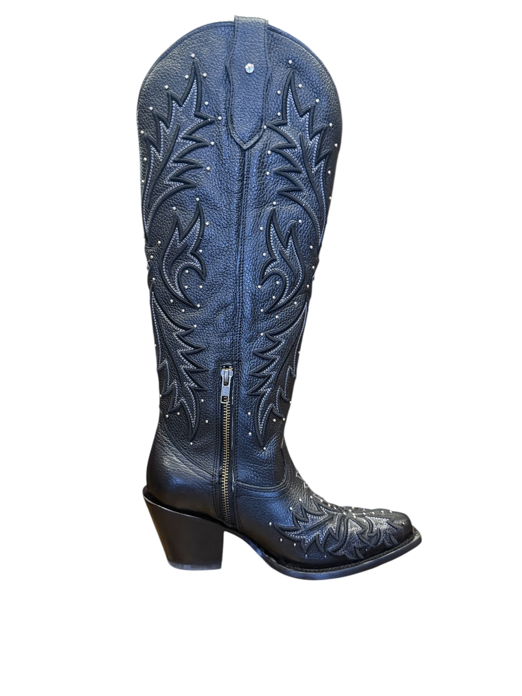 Bota  Reyme De Mujer Cuero Alta Negra