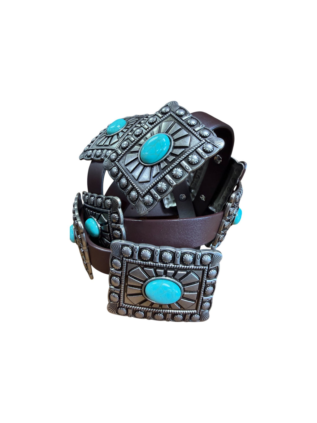 Western Belt Concho Silver Tone with Turquoise accents