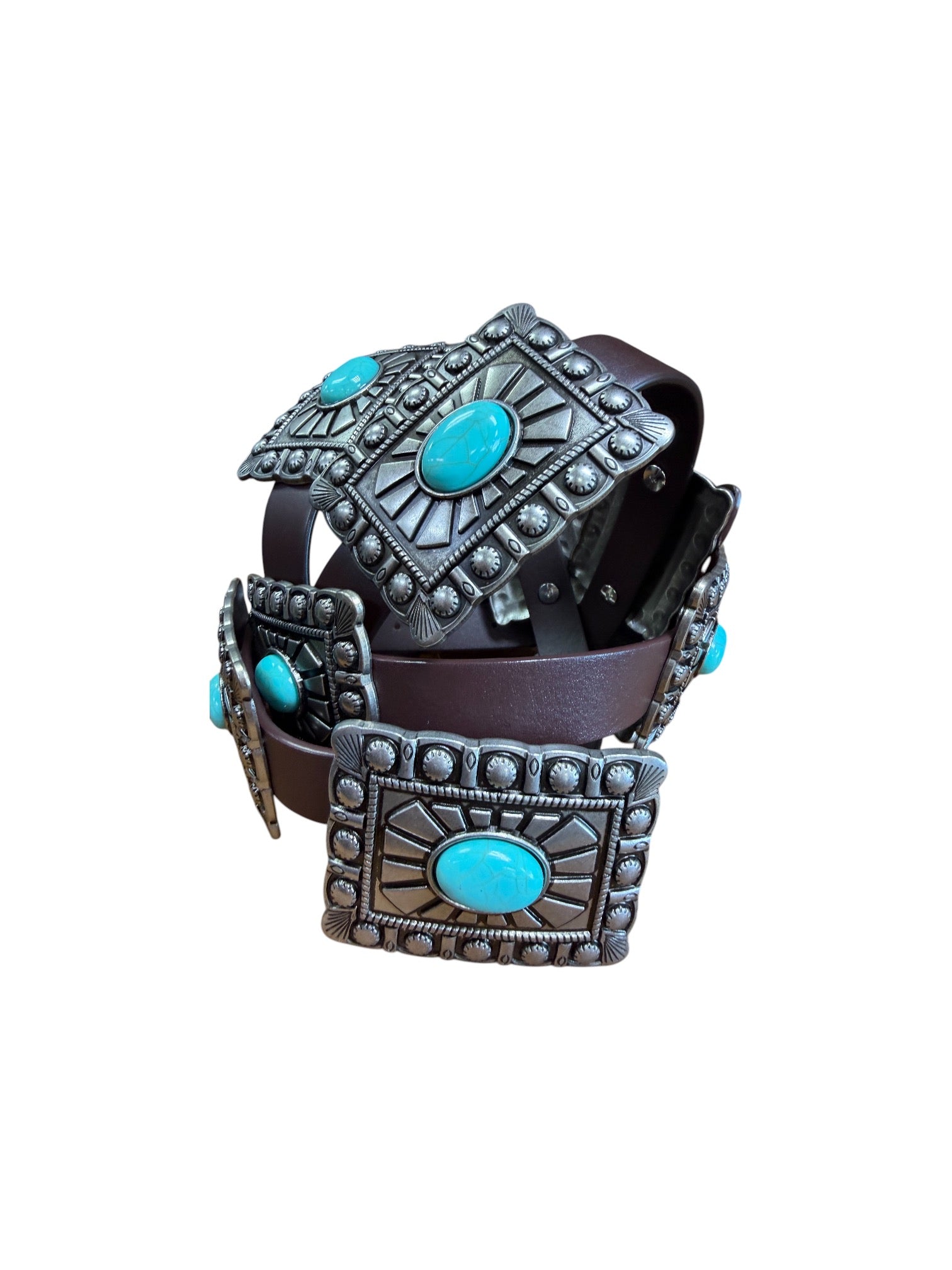 Western Belt Concho Silver Tone with Turquoise accents