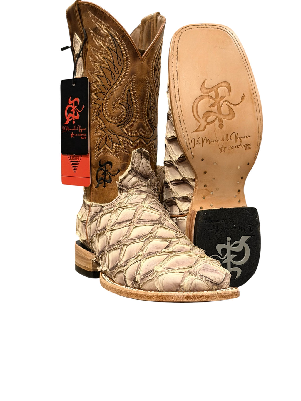 Luxury Pirarucu Exotic Cowboy Boots – Square Toe Handmade Western Boots