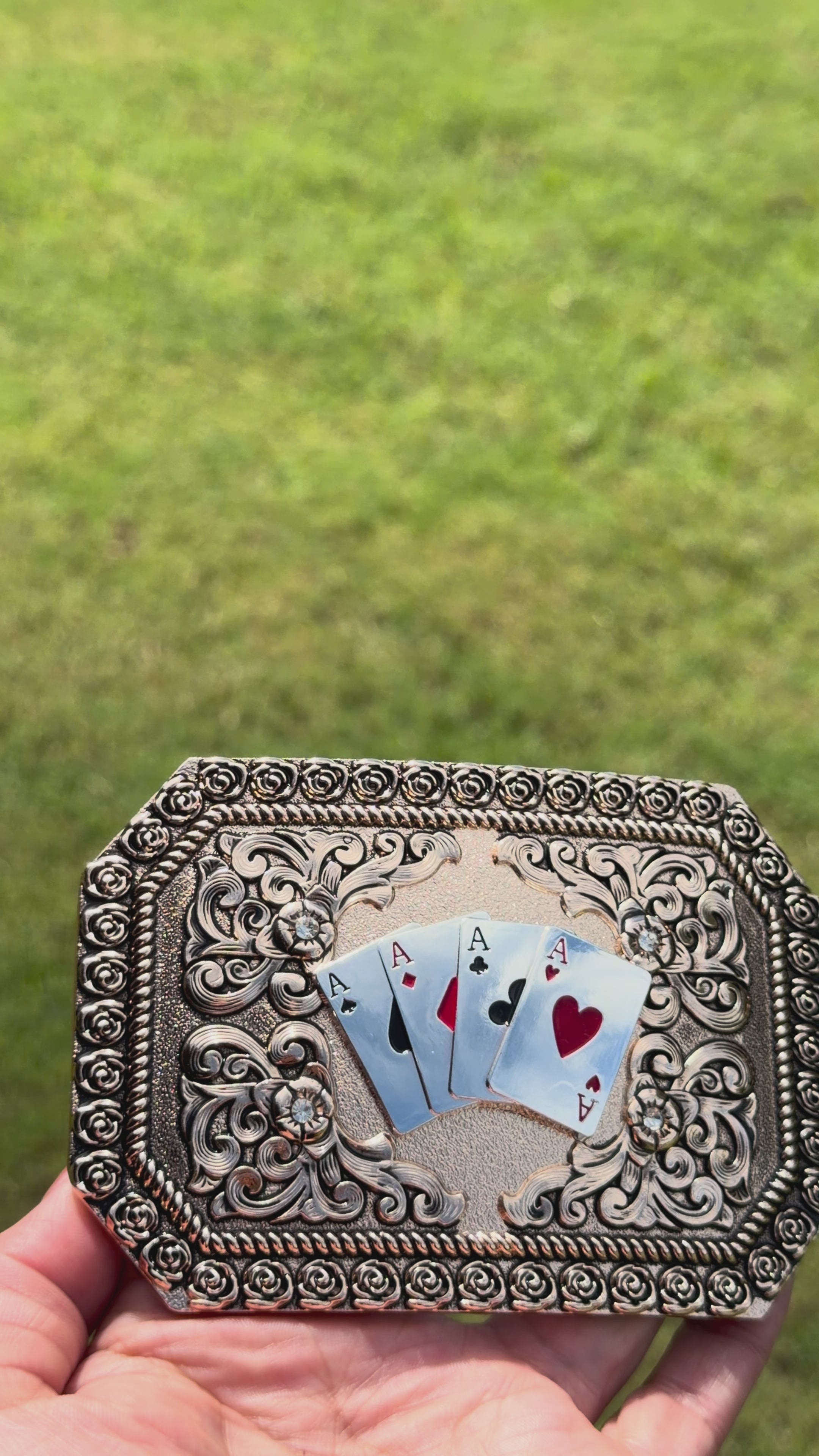 Western Poker Card Belt Buckle – Antique Silver Ace Cards Cowboy Belt Buckle for Men & Women