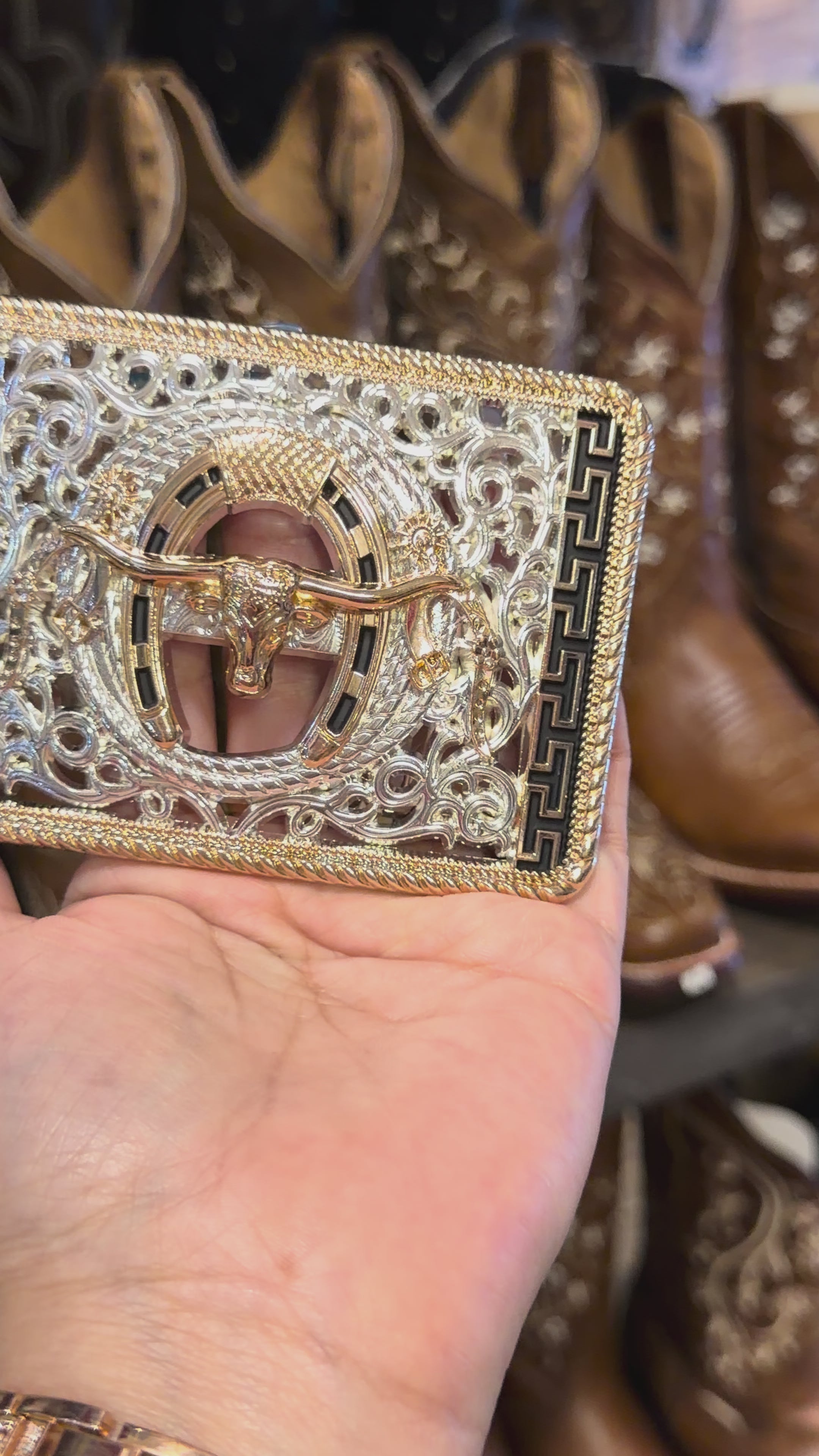 Western Longhorn Gold Belt Buckle | Cowboy Rodeo Style