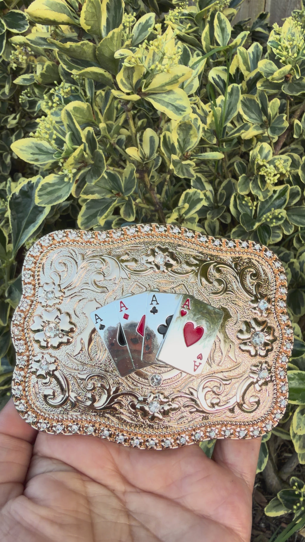 Western Playing Cards Belt Buckle – Ace Card Cowboy Buckle with Rhinestones for Men & Women