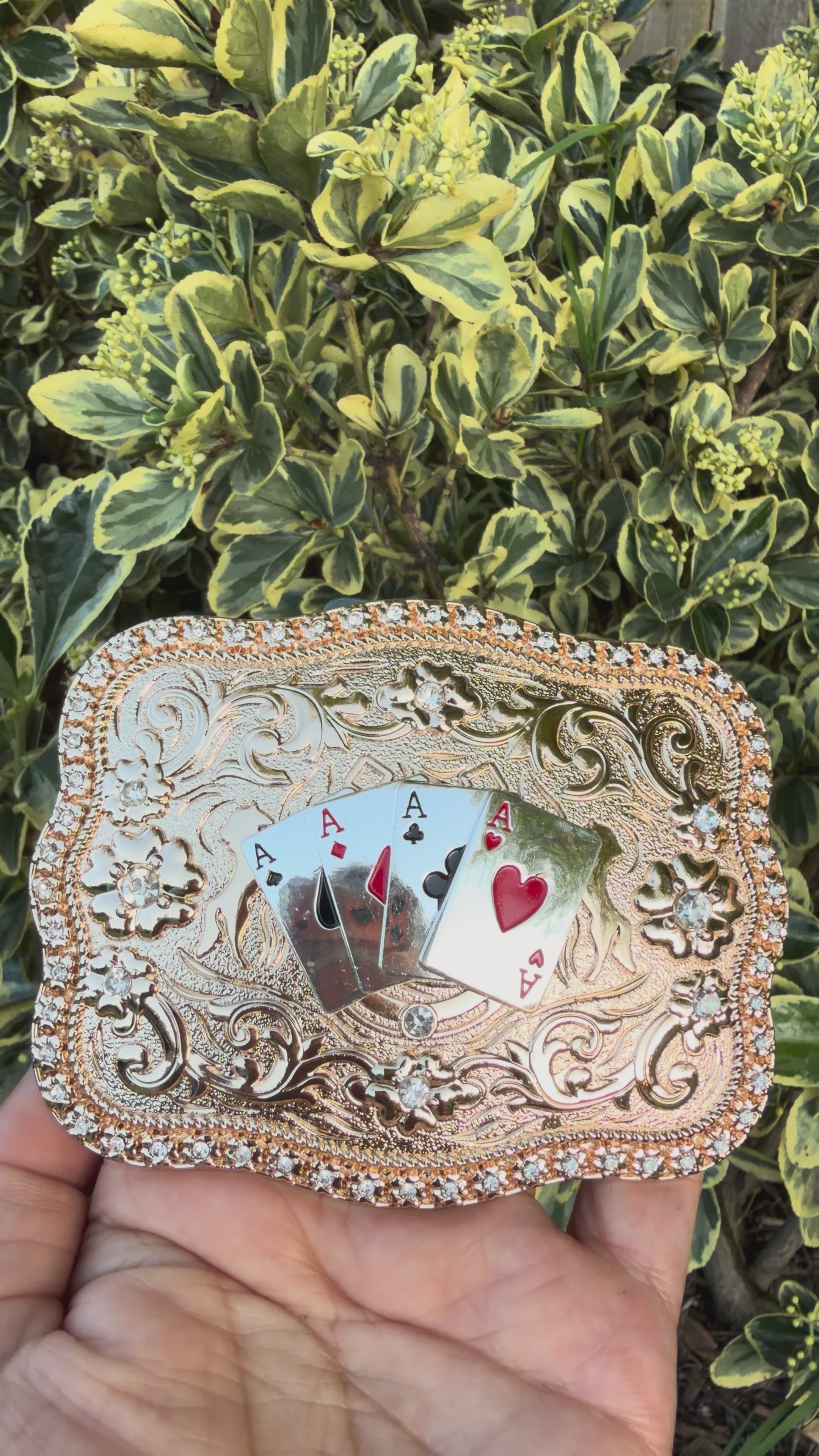 Western Playing Cards Belt Buckle – Ace Card Cowboy Buckle with Rhinestones for Men & Women