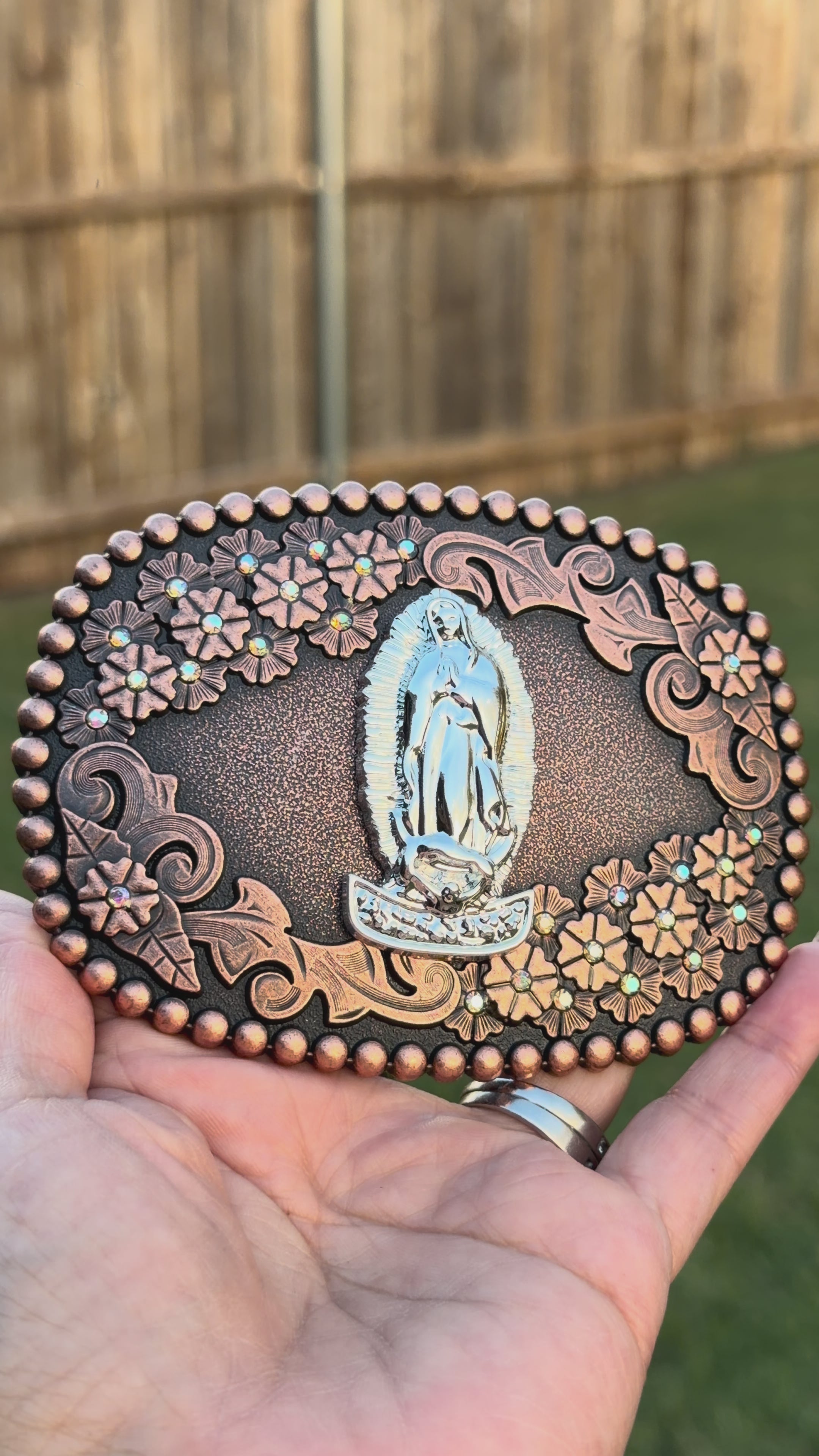 Western Virgin Mary Belt Buckle – Our Lady of Guadalupe Rhinestone Cowboy & Cowgirl Belt Buckle