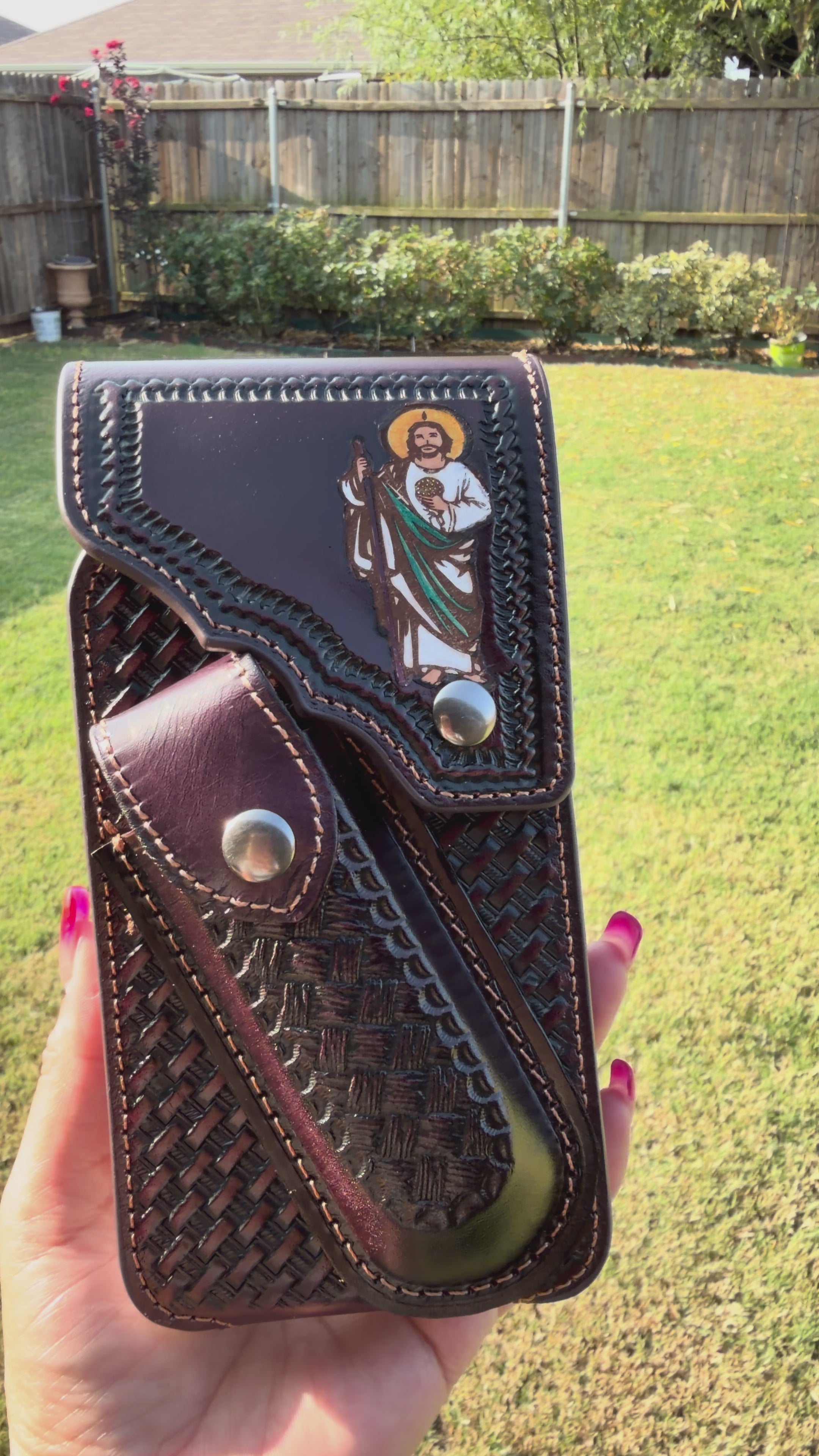 Western Leather Cell Phone Holster with Knife Pocket