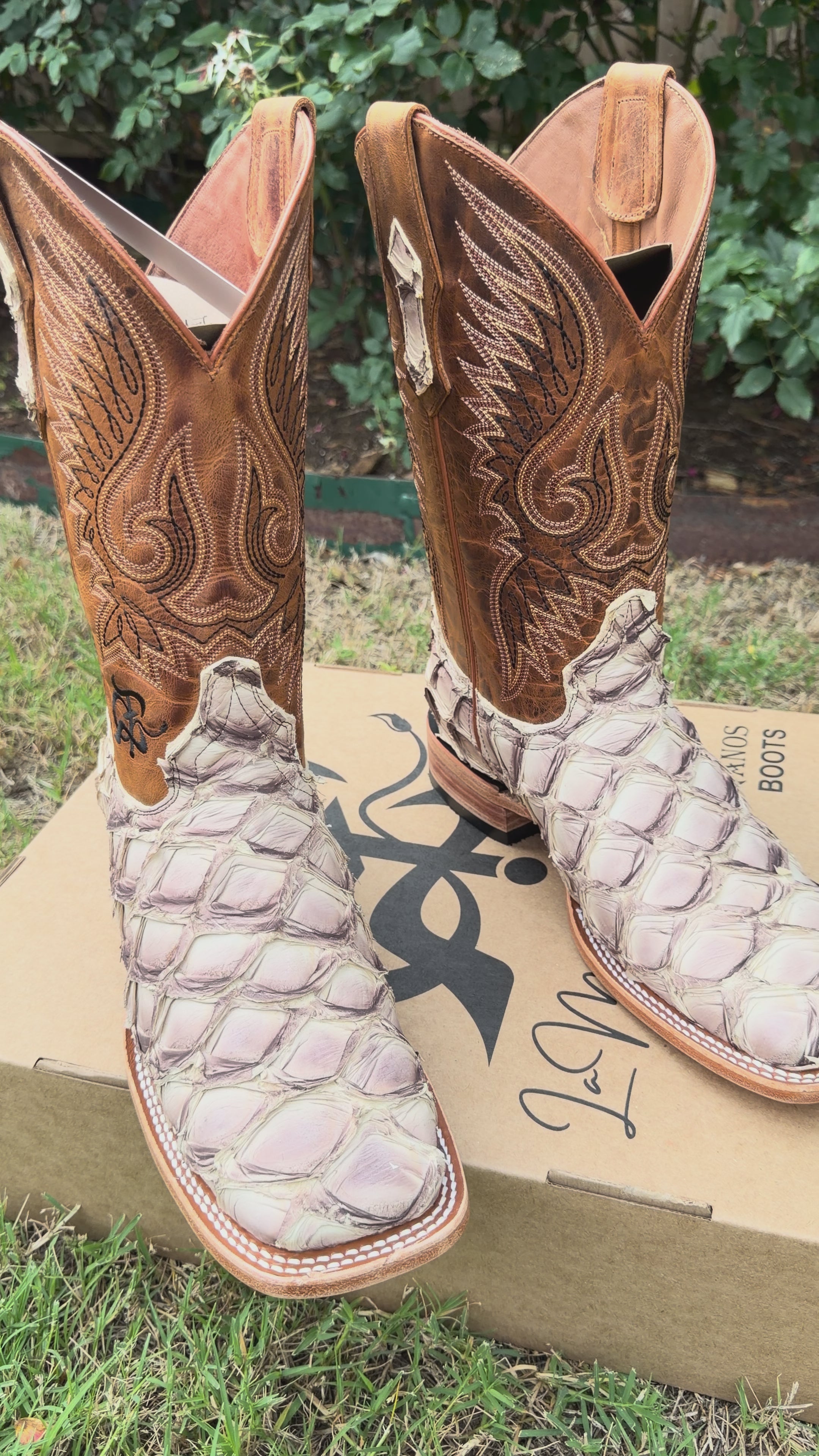 Luxury Pirarucu Exotic Cowboy Boots – Square Toe Handmade Western Boots