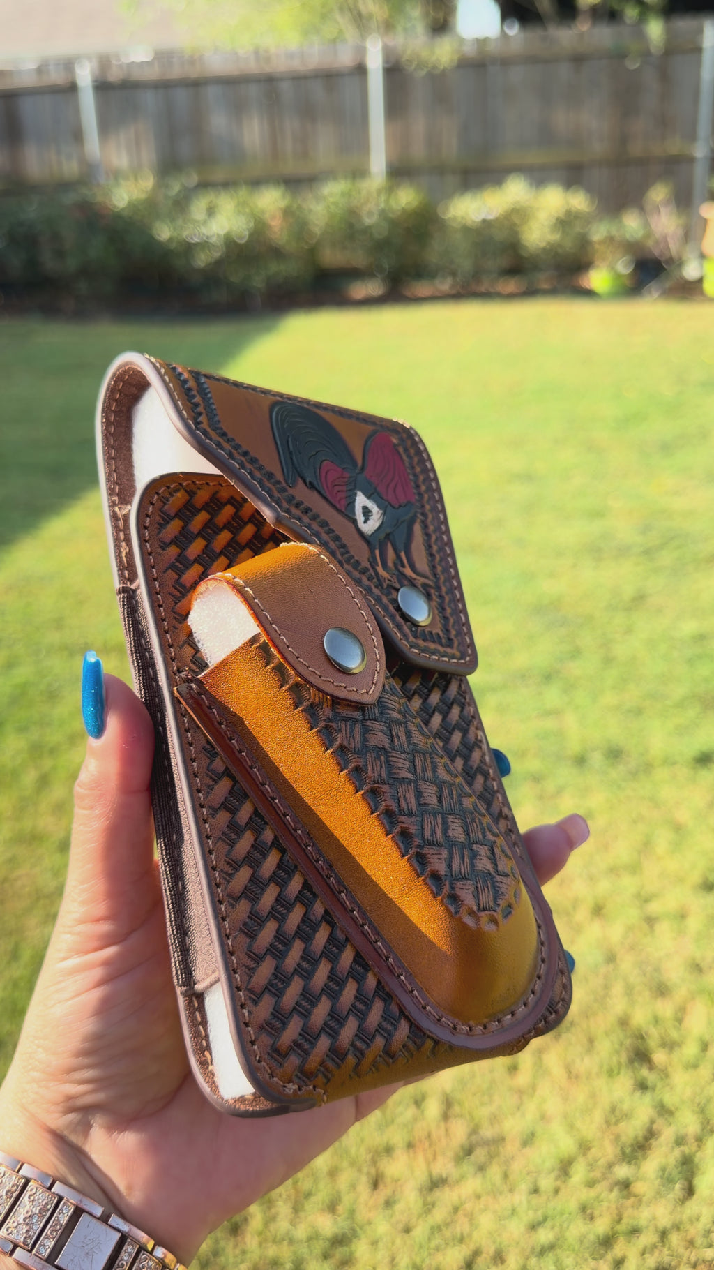 Leather Cell Phone Holster with Rooster Design
