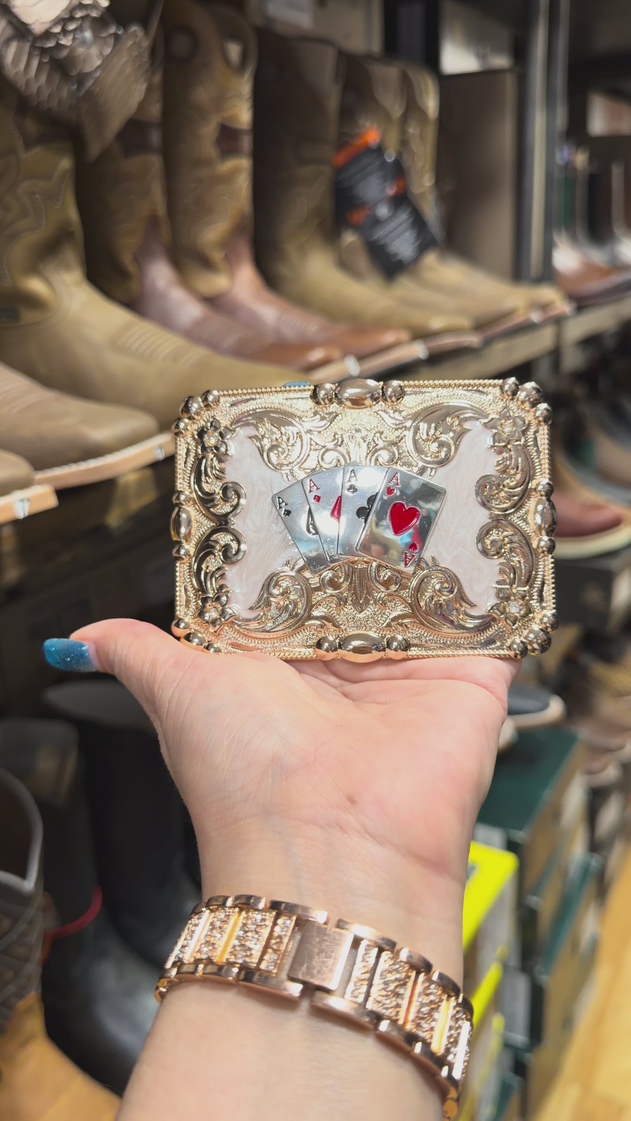 Western Gold Playing Cards Belt Buckle | Casino Cowboy Rodeo Style