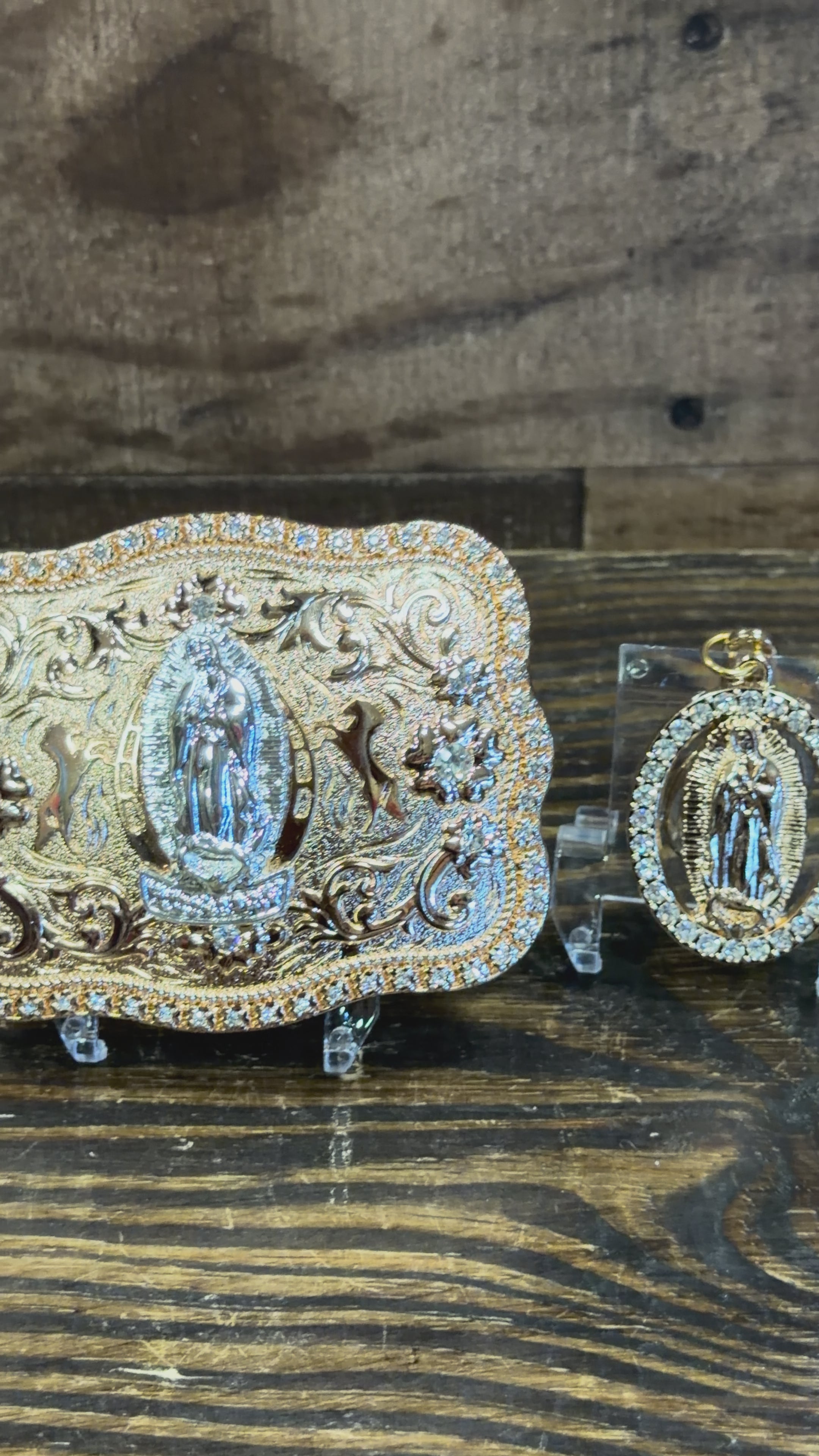 Virgen de Guadalupe Western Belt Buckle &amp; Matching Keychain Combo Set