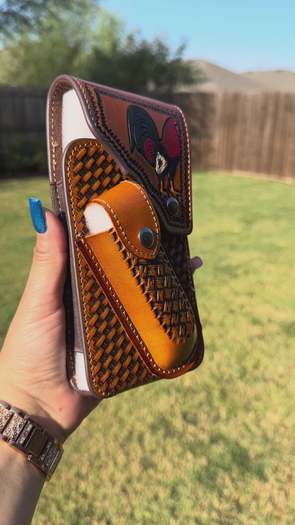 Leather Cell Phone Holster with Rooster Design