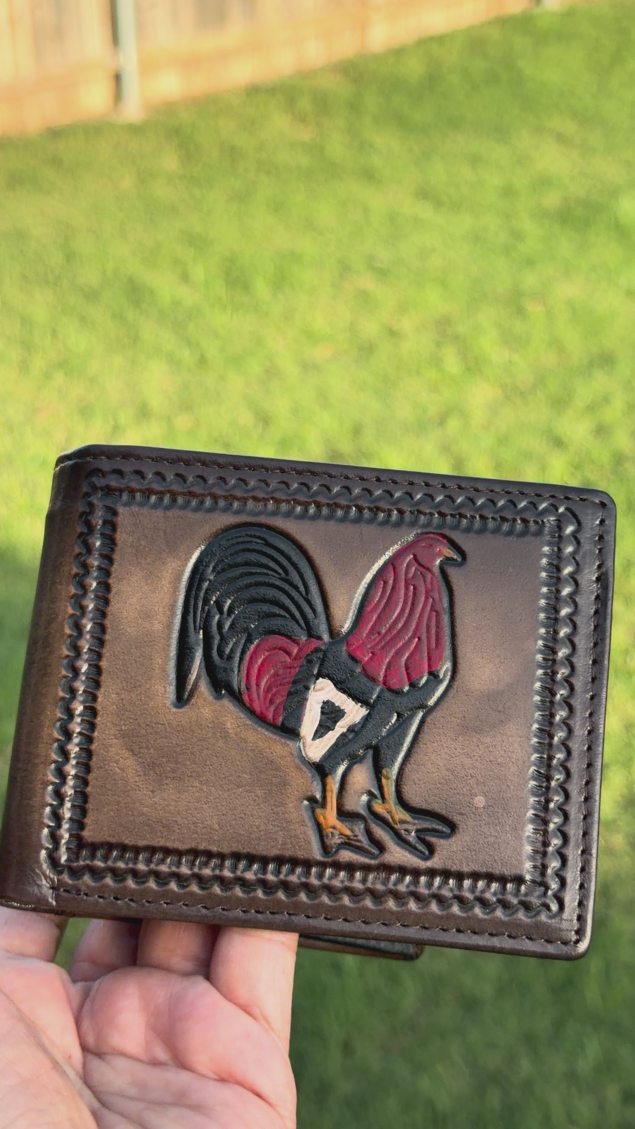 Genuine Leather Rooster Bifold Wallet – Western Cowboy Men's Wallet