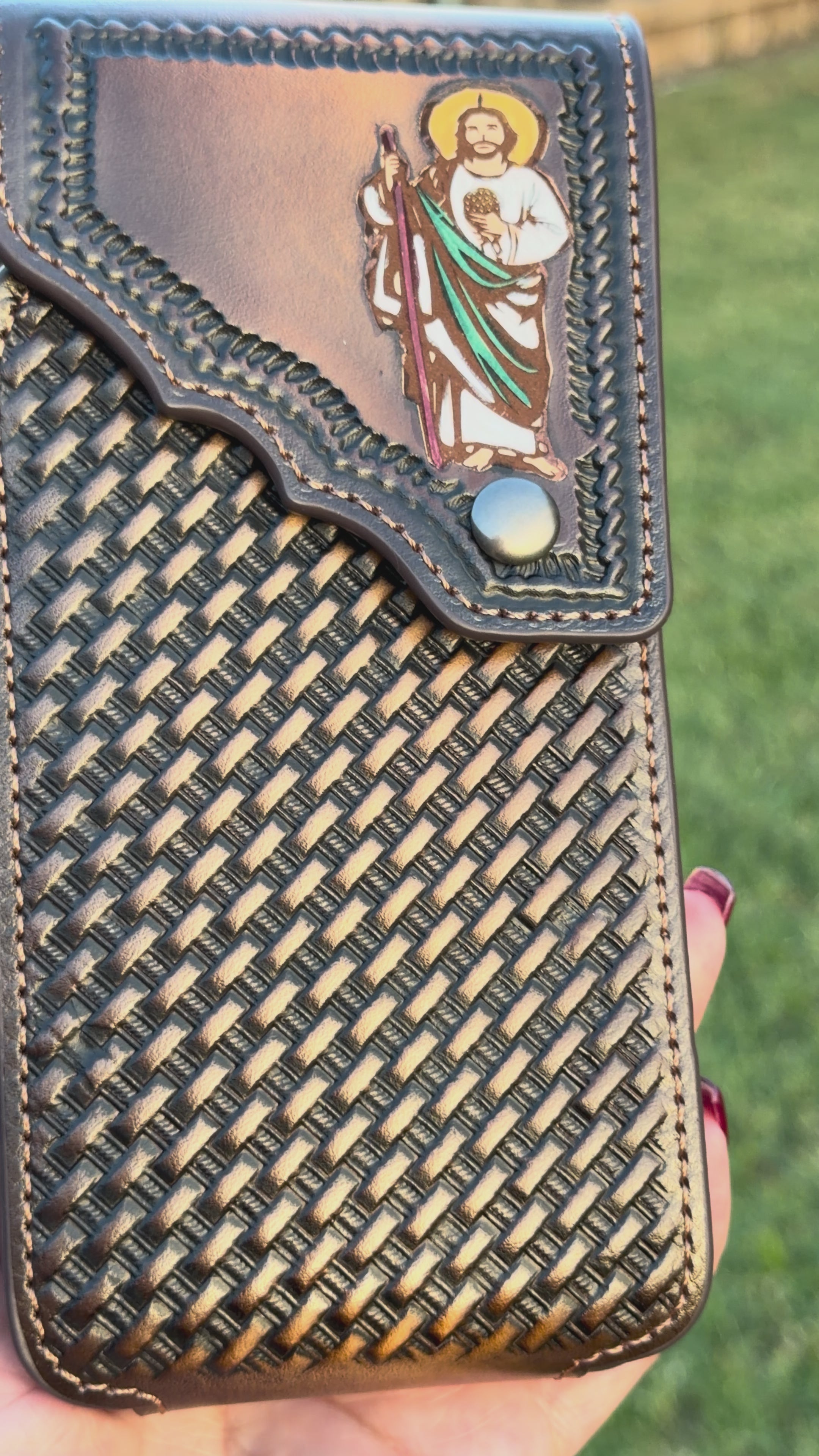 Leather Phone Holster with Saint Jude Design