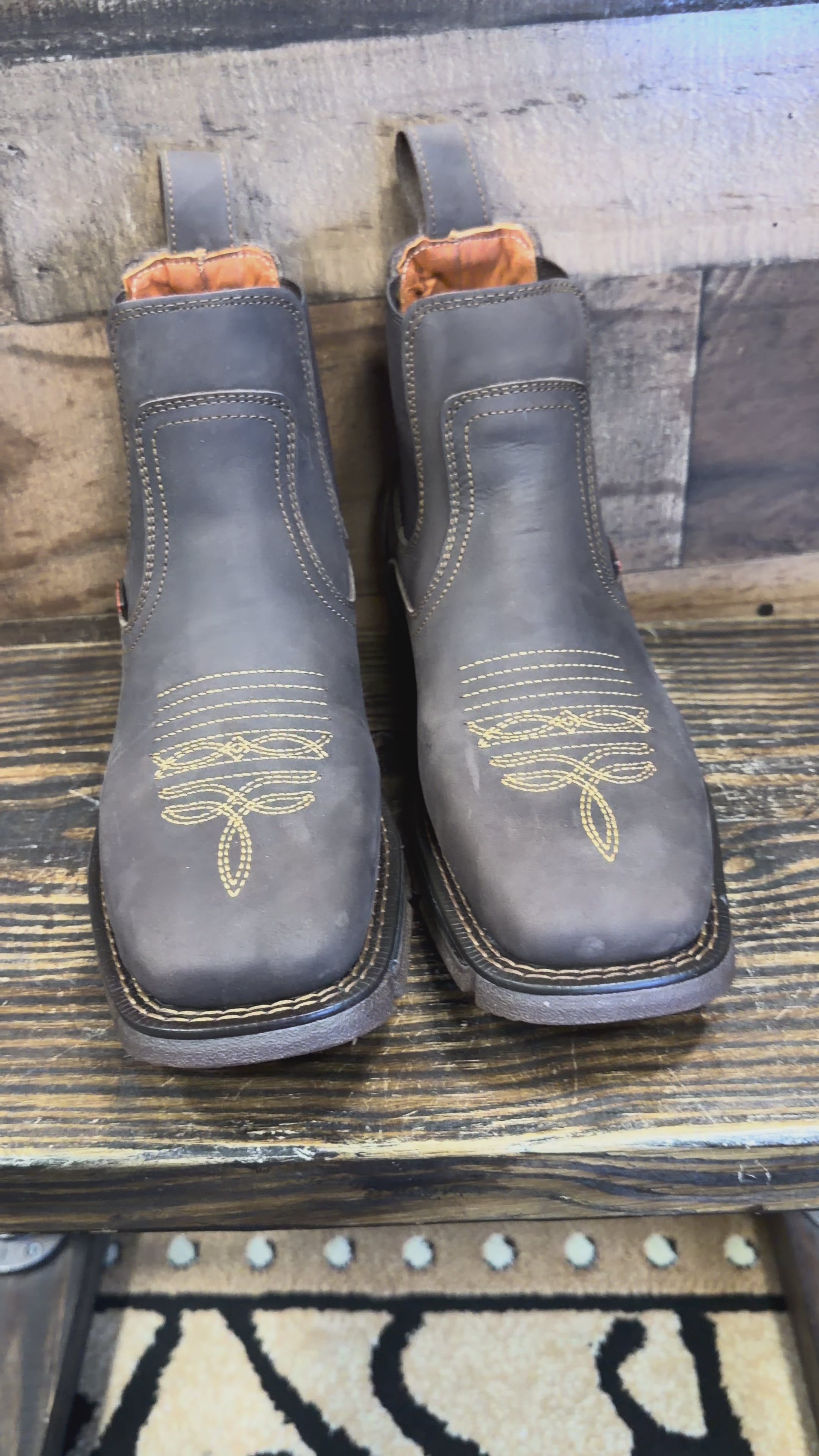 Men's Brown Leather Chelsea Work Boots – Square Toe, Slip-On, Durable Western Boots for Work